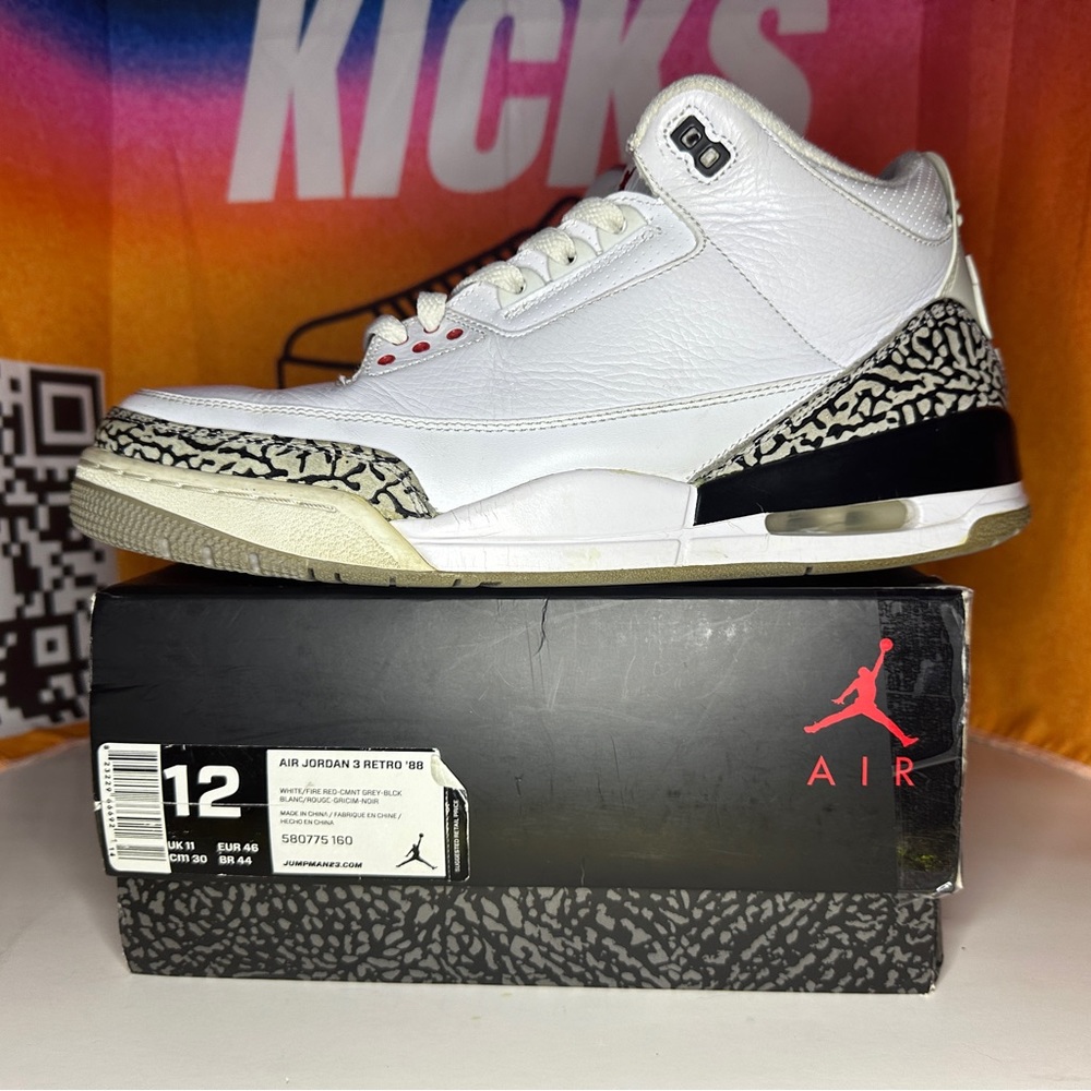 Jordan 3 Retro 2013 88 White Cement Size 12M Pre-loved